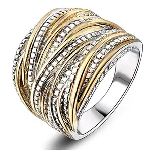 Double Golden Textured Ring Two-Color Three-Dimensional Design Unisex Multiple Sizes for Men Women Daily Wear Gift