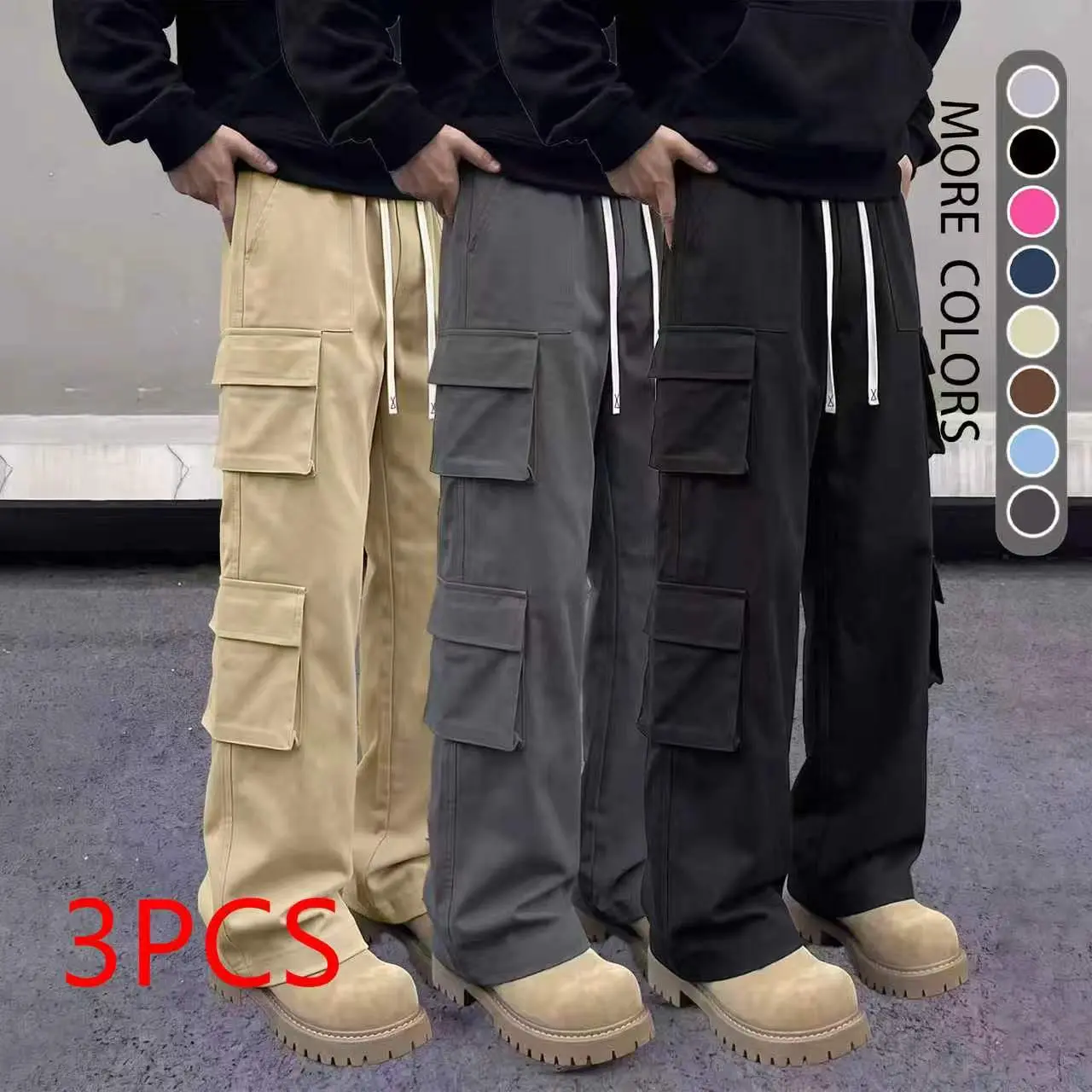 Men’s 3-Pack Multi-Pocket Work Pants – Drawstring Waistband, Multiple Pockets, Suitable for Hiking and Everyday Comfort, Durable and Comfortable Wear, Outdoor Pants | Casual Sport Pants, Available in Multiple Colors