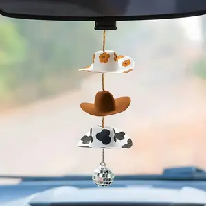Cowboy Hat Design Car Hanging Ornament, Cute Handmade Mini Wool Hat Decoration, Sunflower Cowboy Hat Decoration, Car Interior Decoration Accessories