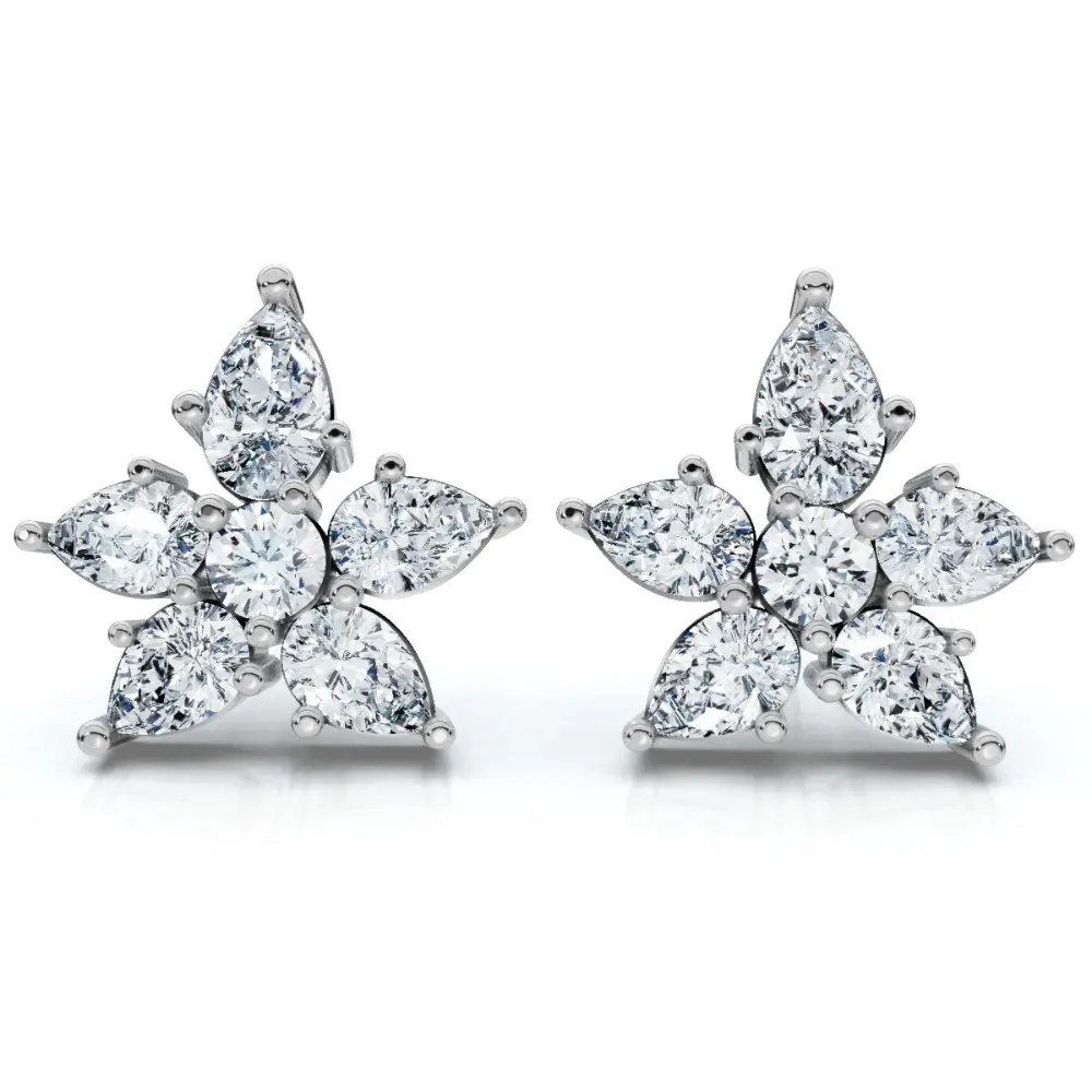 2Ct Pear Shape Cluster Diamond Earrings 14k Gold Lab Grown Women's 2Ct Pear Shape Cluster Diamond Earrings 14k Gold Lab Grown Women's