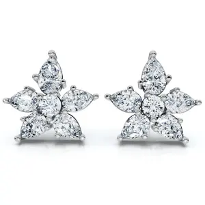 2Ct Pear Shape Cluster Diamond Earrings 14k Gold Lab Grown Women's