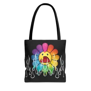 Takashi Murakami Art Collaboration Tote Bag, Vibrant Reusable Shopping Bag, Cute Gift for Friends, Funny Emoji Carry-All, Eco-Friendly Bag