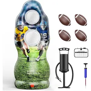 Life-Size Inflatable Football Target with Dual-Hole & Water-Filled Base - Includes 4 Balls, 2 Pumps & Dry Erase Scoreboard - Heavy Duty Outdoor Backyard Sports Toss Games for Kids, Teens & Adults