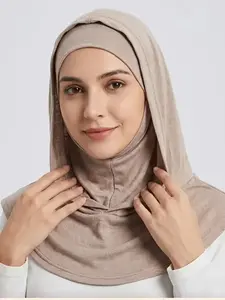 Ramadan Essential Muslim Elegant Headscarf, Eid Al-Fitr Comfortable Headwear, Simple and Stylish High-Quality Double-Layer Hooded Hijab
