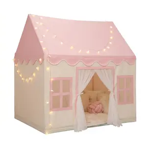 Apojungle Pink Princess Kids Play Tent with Star Lights - Large Indoor Playhouse for Toddler Girls, 44x44 Inch, Breathable Mesh Windows & Sheer Curtains for Bedroom, Playroom & Reading Nook