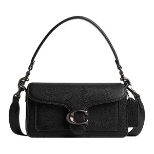 COACH Tabby 20 Solid Logo-Embossed Grain Leather Messenger Bag for Women, Flap-Style, Black