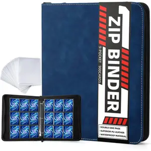 900 Cards Trading Card Binder, 9 Pocket Zipper Album with 50 Removeable Double Sided Sleeves, Card Organizer for Collectible Baseball, TCG, MTG, Sports Cards (Blue)