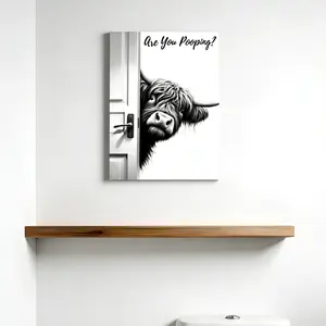 Highland Cow Bathroom Canvas Print Quirky Are You Pooping Wall Decor High-Quality Canvas Material Fun Unique Bathroom Decor