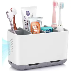Toothbrush and Toothpaste Holder Drainage for Bathroom Countertop with Adjustable Dividers, Large Toothpaste Caddy Organizer Storage Rustic Decor Set Anti- 2026 new