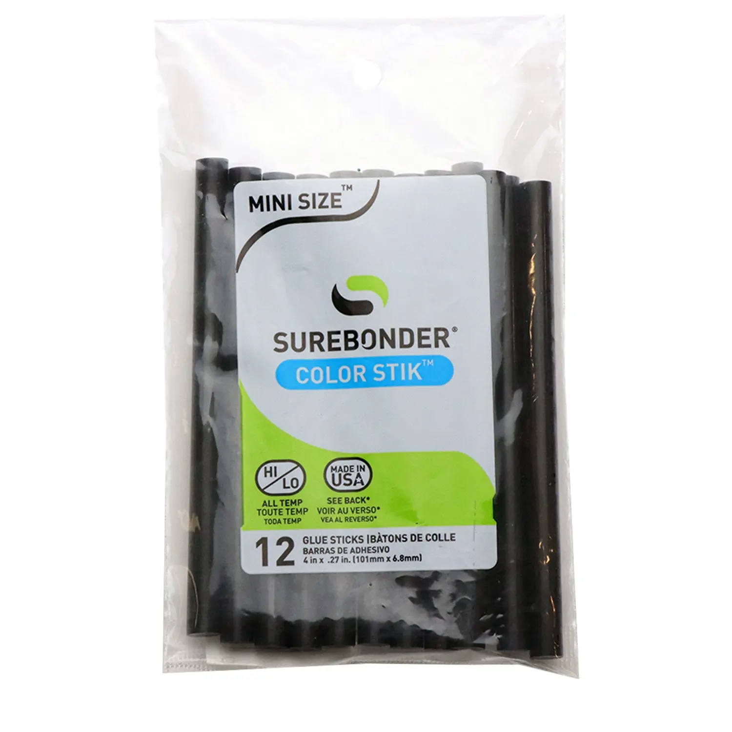 Surebonder Mini Size All Purpose Black Hot Glue Sticks 4" - 12 Pack