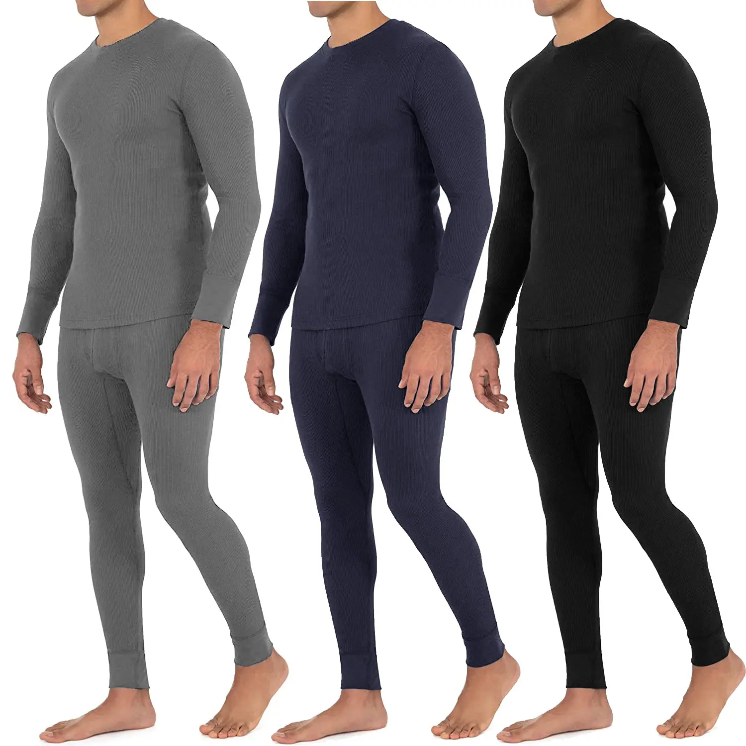 Men's Long Johns Thermal Winter Fleece Lined 100%Cotton Top Bottom Underwear Set