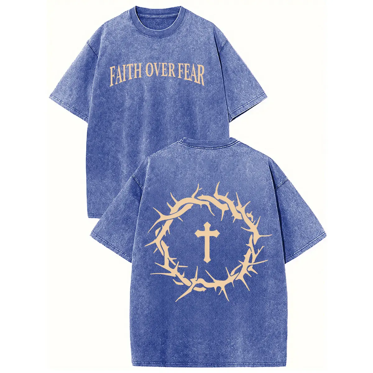 [NEW COLOR!] Digitex Acid Washed Shirt  "FaithOverFear "Print Casual Graphic Tee Half Short Sleeves Crew Neck Summer Comfortable Cotton Top for Women - Fit