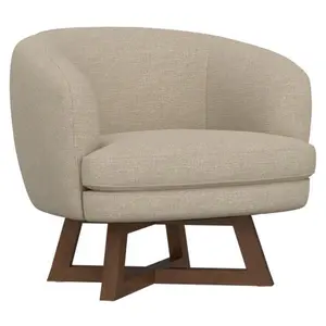 360° Swivel Accent Chair with Sand Beige Upholstery & X Wood Base