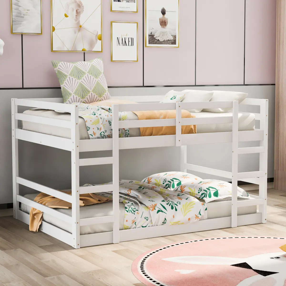 Full Over Full Bunk Bed with Ladder, White (OLD SKU:WF286327AAK)