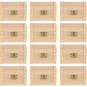 3.5" Unfinished  Treasure Chest - Ready-to-Decorate  Box for Trinkets, , Valuables - Bulk 12 Pack