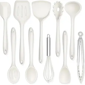 Kitchen Cooking Utensils, 10 count  Cooking Utensils Set, 446?F Heat Resistant Kitchen Gadgets Tools Set w/Spatula, Turners, Spoons, Soup Ladle, Pasta Server for Nonstick Cookware, White