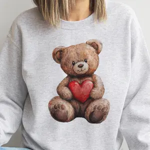 Classic  Valentine Teddy Bear Pullover Sweet Bear Red Heart Valentine Sweatshirt Love Bear Pullover Womens Casual Heart Pullover Love Womenswear Top  Valentine Sweatshirt
