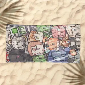 1 piece Minecraft Pixel Character Collection themed beach towel - Microfiber fluffy flannel sofa blanket, suitable for beds and sofas, modern design, all-season multi-purpose use, digitally printed pattern, 100% polyester material, machine