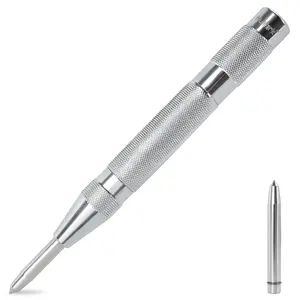MulWark 6" Automatic Center Punch for Metal - Spring Loaded Tool with Replacement Tip for Wood, Plastic, Stainless Steel