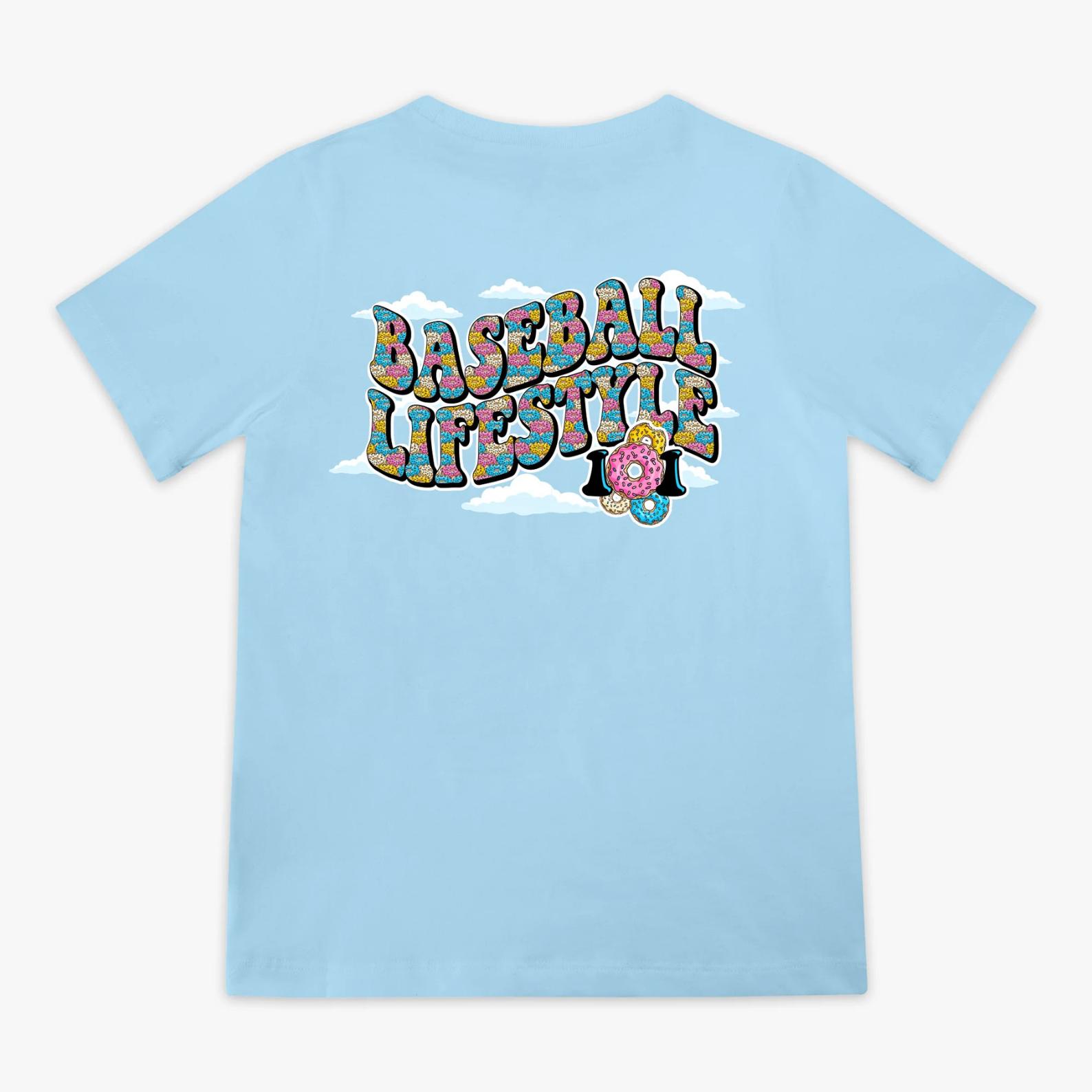 Baseball Lifestyle Donut 2-Sided Youth Graphic T-Shirt, Funny Baseball Fan Tee, Sports Lover Shirt, Casual Game Day Tee