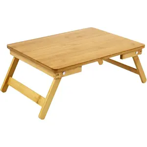 100% Bamboo Laptop Desk Flat Surface Lap Stand Table with Folding Legs Portable Table Bed Tray for Workstation Computer Writing Studio (Natural)