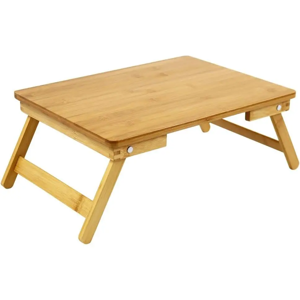100% Bamboo Laptop Desk Flat Surface Lap Stand Table with Folding Legs Portable Table Bed Tray for Workstation Computer Writing Studio (Natural)