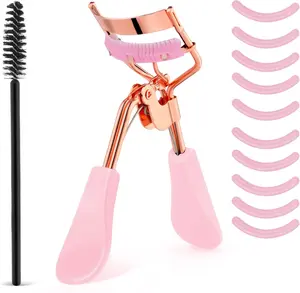 Eyelash Curler Kit Metal Eye Lashes Curler，Professional Makeup Tool with Built-in Comb Eye with 10 Replacement Refill Pads Get Dramatically Curled Eyelashes for Women Girl (Pink)