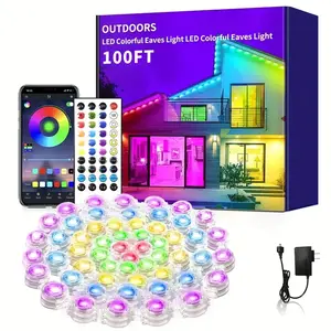 100ft RGB Gutter Lights, DIY Scene Mode Ip67 Waterproof Outdoor Lighting, Garden Decor, House & Party Decoration, APP Control, Christmas