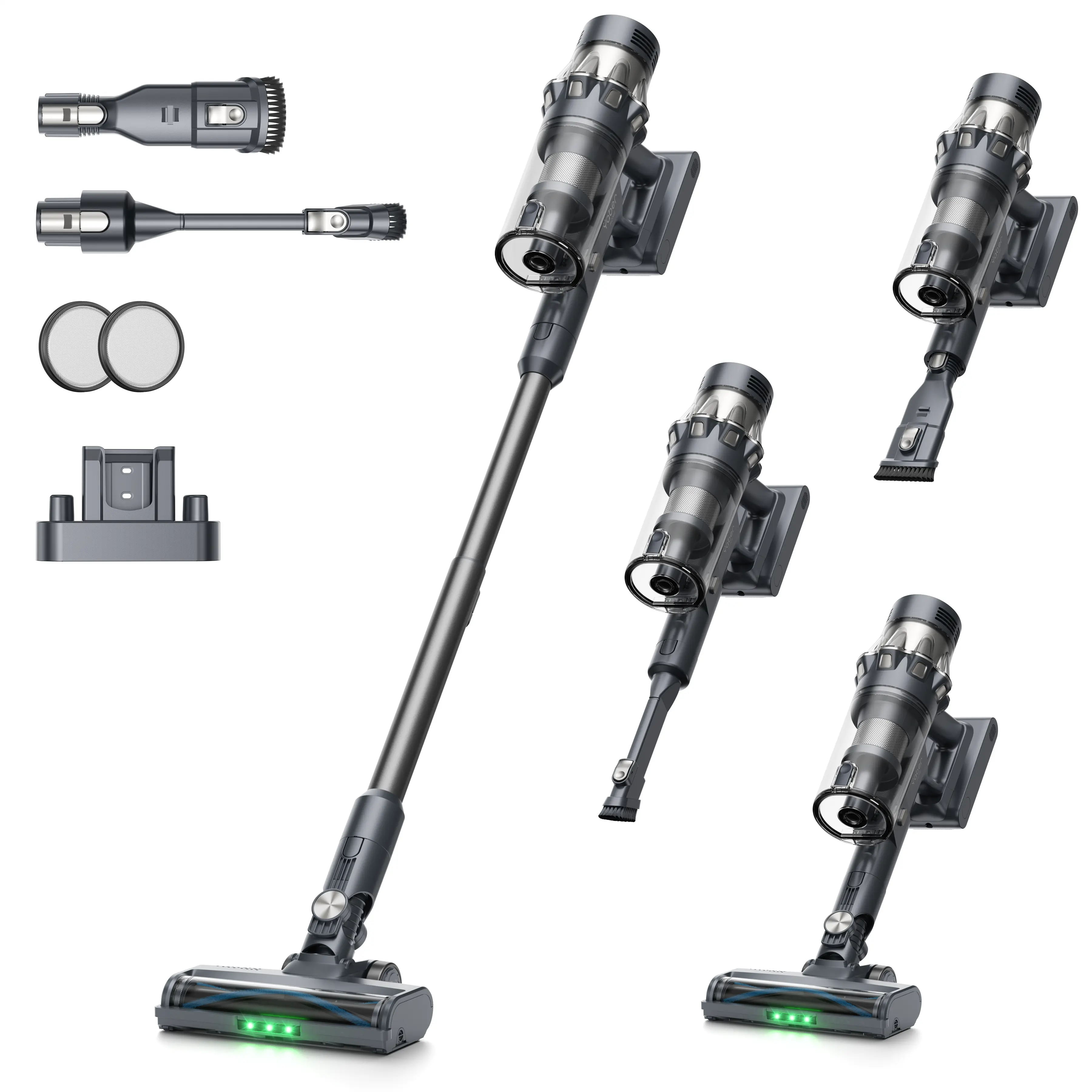Yaber home  HP20  Cordless Vacuum Cleaner, Deep Clean 180AW Suction, Self-Standing Stick Vacuum with AI Dust Detection, Anti-Tangle Brush, Green LED Dust-Revealing Light, Wall Mount Charging, Vacuum for Pet Hair, Carpet & Hardwood Floors
