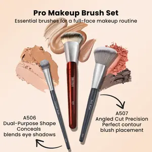 BK Brush 4 Counts Deluxe Contoured Foundation Brush Set Soft Vegan Fibers for Powder Liquid Cream Makeup Tools Oval Shape for All Skin Types Flawless Coverage Natural Looking