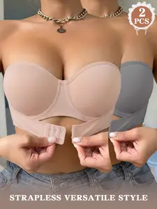 2-Pack Women's Strapless Bandeau Bras — Front-Closure Design with Smooth Underwire Support for Comfortable Everyday Wear