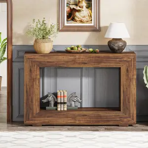 Tribesigns Rustic Farmhouse Console Table with Large Storage Space for Living Room, Hallway, Stairway - Solid Wood Entryway Table