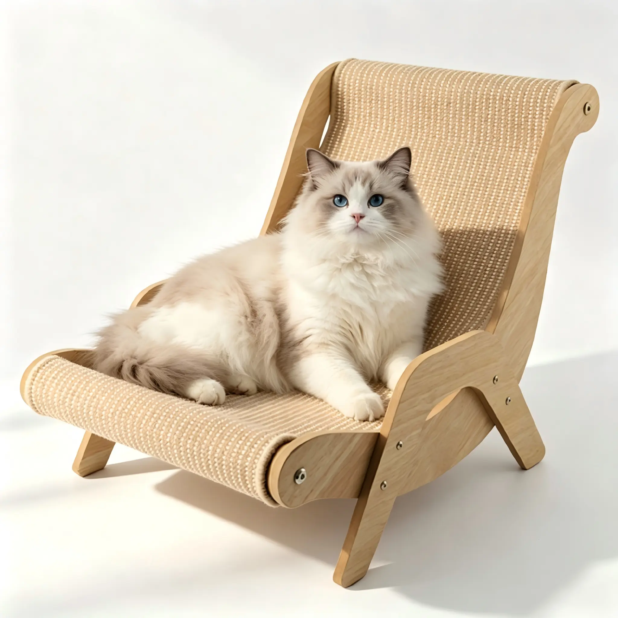 Modern Extra Large Natural Tight Weave Sisal 2-in-1 Cat Scratcher Chair & Lounge Bed - Home, Bedroom Use, 110 lbs Capacity, Curved Shape, Low-Profile, Furniture-Grade Durable, Claw Care, Low-Mess, 23.62L×17.52W×16.46H in