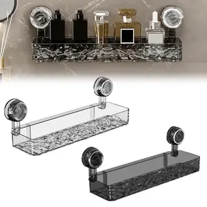 Sunction Cup Shower Organizer No-Drill Wall-Mounted Storage Holder Shelf, Organizador Luxury-Style Glacier Corrugated Pattern