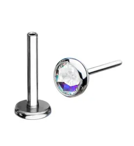 18G Titanium Threadless Labret + Rainbow Aurora CZ Top