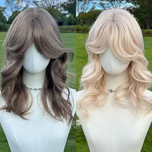 SMILCO/20Inch Milk Tea Brown Medium Wavy with Bangs Synthetic Wig/SM415-6