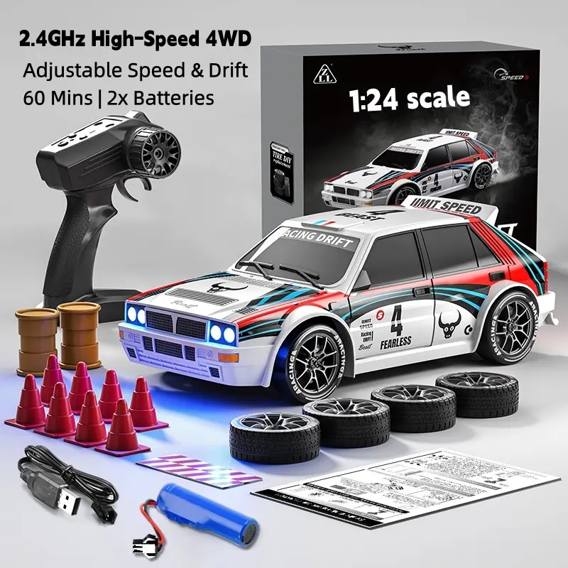 1:24 scale RC car,Remote Control Drift Car, 2.4GHz High-Speed 4WD RC Car with Speed Adjustment Cool Glowing LED Headlights & Extra Tires Obstacle Accessorie,Racing Toy for Adults and Boys, Rc Cars, Four-wheel Drive Electric Car, Remote Controlled Car