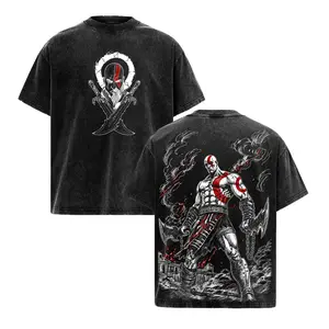 Vintage Kratos God of War Graphic Tee, Ghost of Sparta Retro 90s Anime Game Shirt, Back Print Distressed Cotton Unisex T-Shirt, Trendy Streetwear Graphic Tees Men, Gamer Merch Leviathan Axe Men Fashion Casual Tops Everyday Wear Ultimate Gaming Gifts