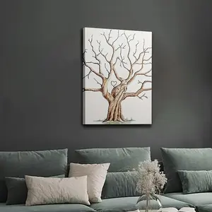 1pc Framed Fingerprint Tree Canvas Art - Waterproof, Heart-Shaped Fingerprint Design, Ideal for Home Decor, Birthdays, Anniversaries, Weddings, Fingerprint Art Decor