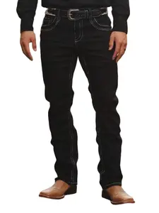 Men's Jeans Embroidered Vintage Style Casual Fashion Slim Fit Long Pants, Mid Waist Zipper Fly Denim Pocket for All Seasons
