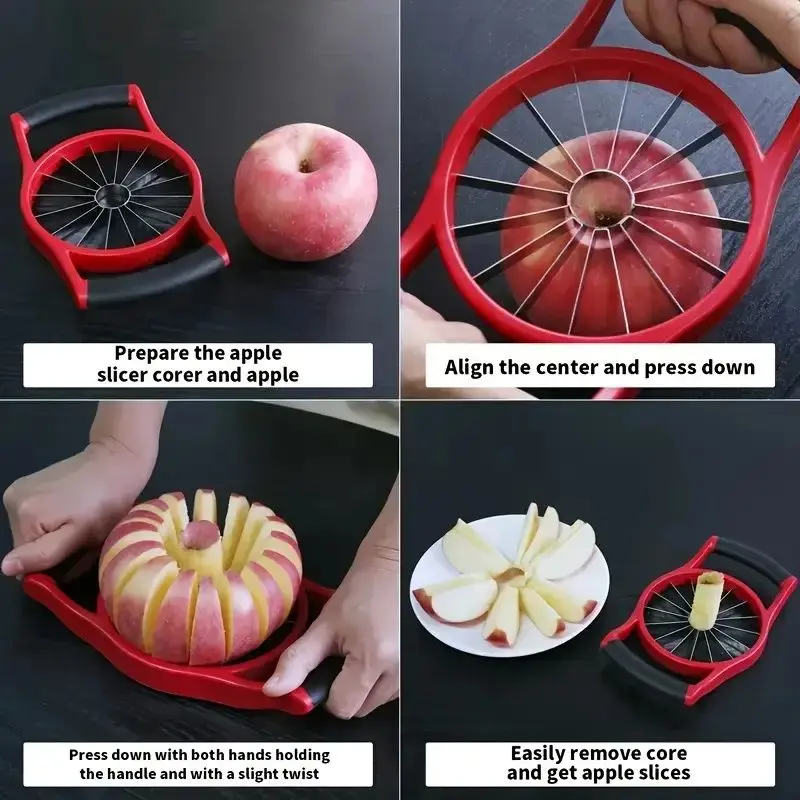 Apple Slicer Corer, Stainless Steel Upgrade 12 Sharp Apple Slicer Large, Ergonomic Plastic Handle Non-slip And Easy To Hold, Kitchen Fruit Divider Rust-proof And Easy To Clean