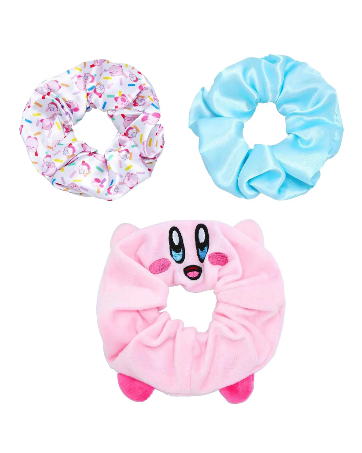 Cute Kirby Character Art 3-Pack Scrunchie Set - Ages 14+, Cupcake and Confetti Design, Pain-Free Styling, Everyday Hair Accessory, OSFA, One Size