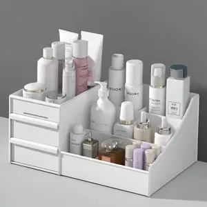 White Drawer Makeup Storage Box Cosmetic Organizer for Vanity