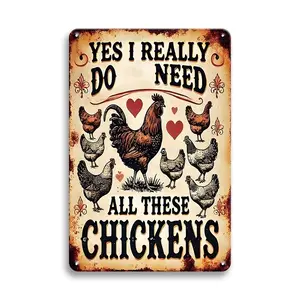Vintage Chicken Pattern Tin Signage, 1 Count Humorous Wall Decor Metal Plate For Outdoor, Garden, Farm, Patio, Garage, Bar, Cafe & Home