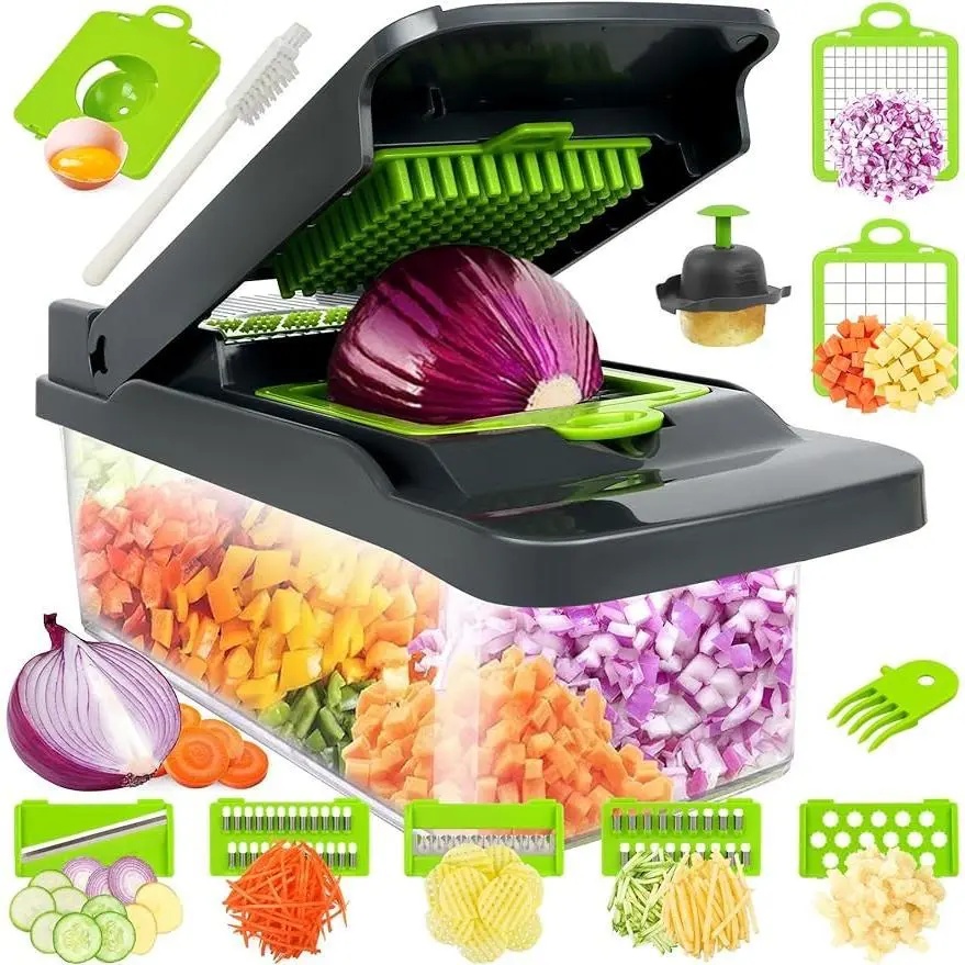 Fruits Chopper,Vegetable Chopper,Pro Multifunctional Onion Chopper,Veggie Chopper,Vegetable Chopper With Container,Vegetable Slicer Dicer Cutter,Mandoline Slicer,Salad,Garlic Cookware Sets Thanksgiving cooking utensils Mother's Day Gifts