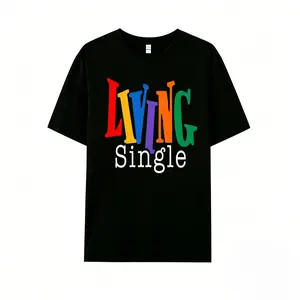 Carpesun Living Single Graphic Cotton T-Shirt, Bright Colored Lettering Casual Tee, Trendy Tops for Girls Women, Retro Vintage Short Sleeve, Unisex Crew Neck Soft Breathable Cotton, Minimalist Statement Outfit for Daily Streetwear