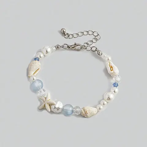 Boho Style Shell & Starfish & Faux Pearl Decorated Bracelet, Fashionable Jewelry for Women & Girls, Pretty Bracelet, Trendy All-match & Exquisite Jewelry for Birthday Gift, Trendy Jewellery Accessories, Pearl Beaded Bracelet, Aesthetic Jewelry