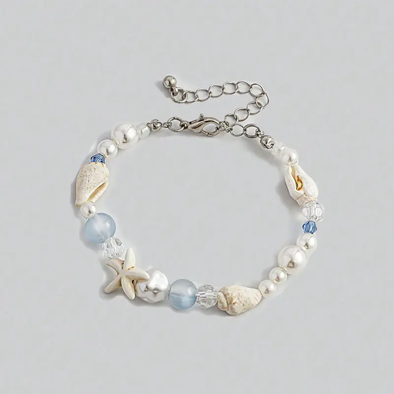 Boho Style Shell & Starfish & Faux Pearl Decorated Bracelet, Fashionable Jewelry for Women & Girls, Pretty Bracelet, Trendy All-match & Exquisite Jewelry for Birthday Gift, Trendy Jewellery Accessories, Pearl Beaded Bracelet, Aesthetic Jewelry
