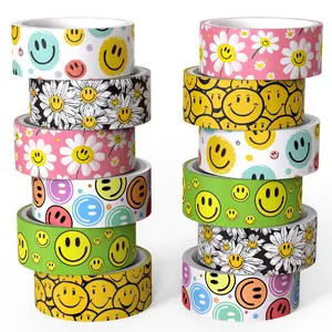 Smiley Theme Paper Tape Set, 12 Rolls Smiley Style Decorative Tape for Parties, Scrapbooking, DIY Crafts, Gift Wrapping