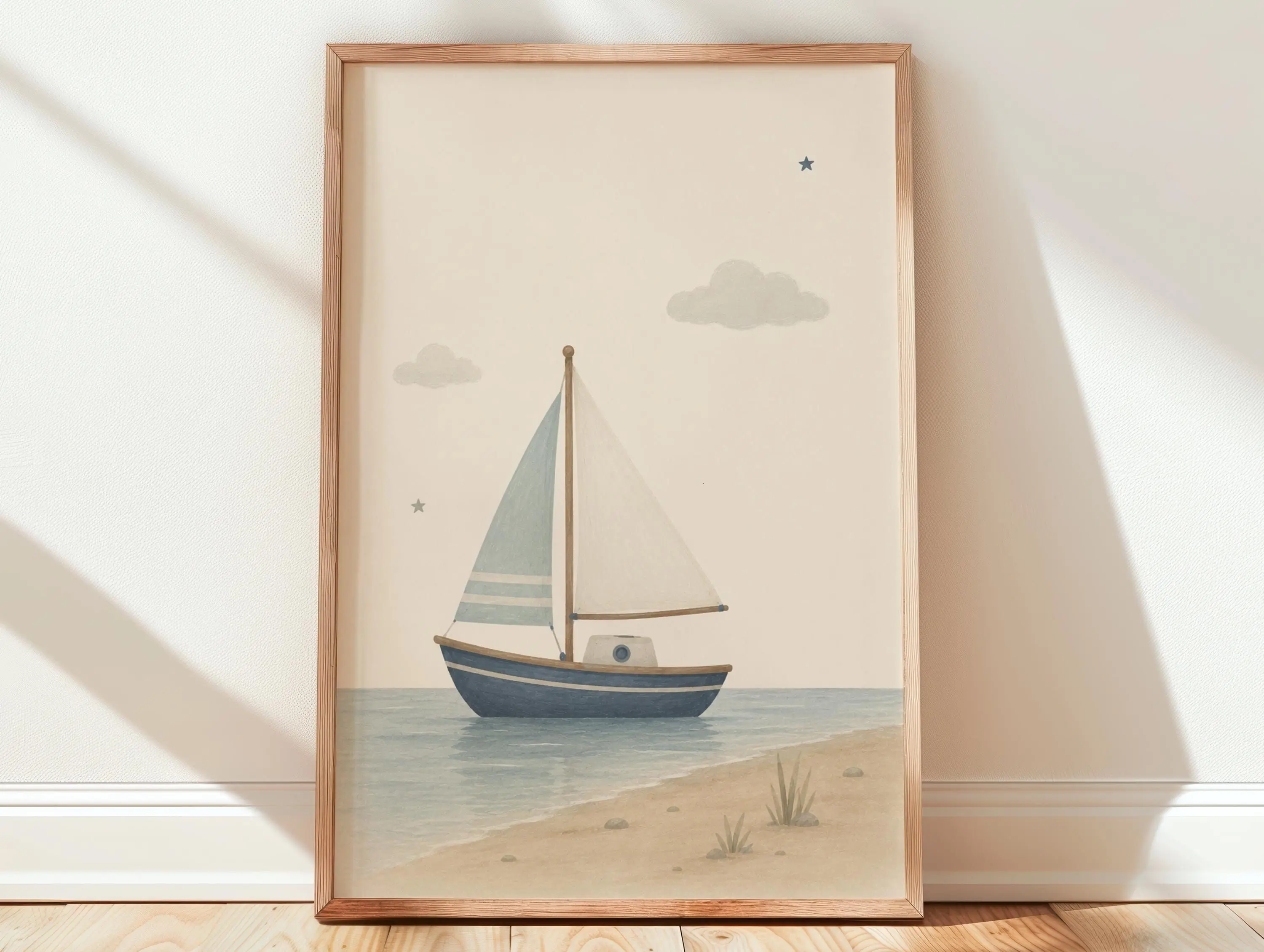 [SALE UP TO 40%] [Unframed] Sailboat Nursery Print, Nautical Kids Room Decor, Coastal Baby Art